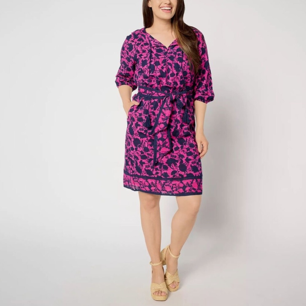 Studio Park x Amy Stran Printed Dress, Berry, MP, wear with or without belt